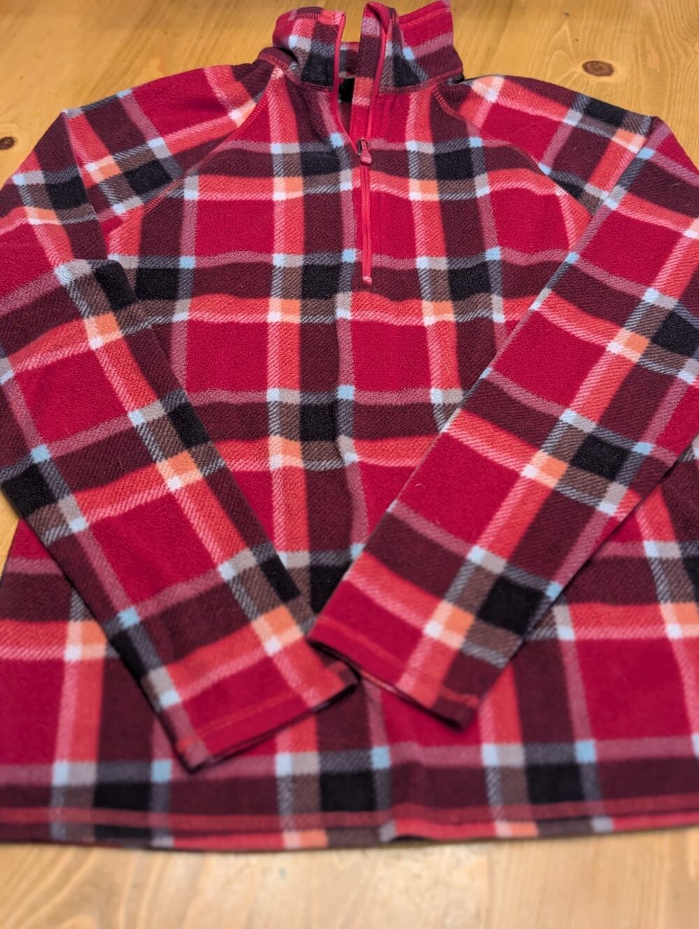 Eddie Bauer 1/4 Zip Fleece, Red/Pink Plaid, Women's Small, EGU/LN